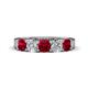 1 - Wendy 2.06 ctw (4.00 mm) Cushion Shape Lab Created Ruby and Lab Grown Diamond Side Gallery 5 Stone Wedding Band 