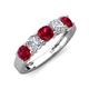 3 - Wendy 2.06 ctw (4.00 mm) Cushion Shape Lab Created Ruby and Lab Grown Diamond Side Gallery 5 Stone Wedding Band 