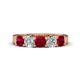 1 - Wendy 2.06 ctw (4.00 mm) Cushion Shape Lab Created Ruby and Lab Grown Diamond Side Gallery 5 Stone Wedding Band 