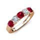 3 - Wendy 2.06 ctw (4.00 mm) Cushion Shape Lab Created Ruby and Lab Grown Diamond Side Gallery 5 Stone Wedding Band 