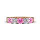 1 - Wendy 2.06 ctw (4.00 mm) Cushion Shape Lab Created Pink Sapphire and Lab Grown Diamond Side Gallery 5 Stone Wedding Band 