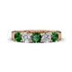 1 - Wendy 1.64 ctw (4.00 mm) Cushion Shape Lab Created Emerald and Lab Grown Diamond Side Gallery 5 Stone Wedding Band 