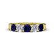 1 - Wendy 2.06 ctw (4.00 mm) Cushion Shape Lab Created Blue Sapphire and Lab Grown Diamond Side Gallery 5 Stone Wedding Band 
