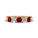 1 - Wendy 2.06 ctw (4.00 mm) Cushion Shape Lab Created Ruby and Lab Grown Diamond Side Gallery 5 Stone Wedding Band 