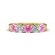 1 - Wendy 2.06 ctw (4.00 mm) Cushion Shape Lab Created Pink Sapphire and Lab Grown Diamond Side Gallery 5 Stone Wedding Band 