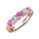 3 - Wendy 2.06 ctw (4.00 mm) Cushion Shape Lab Created Pink Sapphire and Lab Grown Diamond Side Gallery 5 Stone Wedding Band 