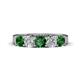 1 - Wendy 1.64 ctw (4.00 mm) Cushion Shape Lab Created Emerald and Lab Grown Diamond Side Gallery 5 Stone Wedding Band 