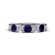 1 - Wendy 2.06 ctw (4.00 mm) Cushion Shape Lab Created Blue Sapphire and Lab Grown Diamond Side Gallery 5 Stone Wedding Band 
