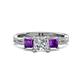 1 - Michele 1.52 ctw (5.50 mm) 3 Stone Princess Cut Natural Diamond and Amethyst Twisted Vine Engagement Ring 