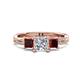 1 - Michele 1.56 ctw (5.50 mm) 3 Stone Princess Cut Natural Diamond and Red Garnet Twisted Vine Engagement Ring 