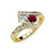 3 - Eleni 2.20 ctw (5.80 mm) Lab Grown Diamond and Ruby with Side Natural Diamond Bypass Ring 