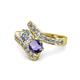 1 - Eleni 2.17 ctw (5.80 mm) Lab Grown Diamond and Iolite with Side Natural Diamond Bypass Ring 