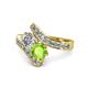 1 - Eleni 2.22 ctw (5.80 mm) Lab Grown Diamond and Peridot with Side Natural Diamond Bypass Ring 