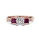 1 - Michele 2.20 ctw (6.50 mm) GIA Certified 3 Stone Princess Cut Natural Diamond (SI/G) and Rhodolite Garnet Twisted Vine Engagement Ring 