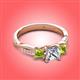 3 - Michele 1.56 ctw (5.50 mm) 3 Stone Princess Cut Natural Diamond and Peridot Twisted Vine Engagement Ring 