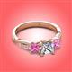 3 - Michele 1.52 ctw (5.50 mm) 3 Stone Princess Cut Natural Diamond and Pink Sapphire Twisted Vine Engagement Ring 