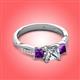 3 - Michele 1.52 ctw (5.50 mm) 3 Stone Princess Cut Natural Diamond and Amethyst Twisted Vine Engagement Ring 