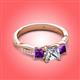3 - Michele 1.52 ctw (5.50 mm) 3 Stone Princess Cut Natural Diamond and Amethyst Twisted Vine Engagement Ring 