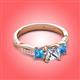 3 - Michele 1.56 ctw (5.50 mm) 3 Stone Princess Cut Natural Diamond and Blue Topaz Twisted Vine Engagement Ring 