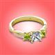 3 - Michele 1.56 ctw (5.50 mm) 3 Stone Princess Cut Natural Diamond and Peridot Twisted Vine Engagement Ring 