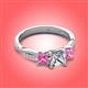 3 - Michele 1.52 ctw (5.50 mm) 3 Stone Princess Cut Natural Diamond and Pink Sapphire Twisted Vine Engagement Ring 