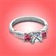 3 - Michele 1.52 ctw (5.50 mm) 3 Stone Princess Cut Natural Diamond and Pink Tourmaline Twisted Vine Engagement Ring 