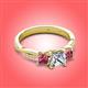 3 - Michele 1.52 ctw (5.50 mm) 3 Stone Princess Cut Natural Diamond and Pink Tourmaline Twisted Vine Engagement Ring 