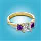 2 - Michele 2.14 ctw (6.50 mm) GIA Certified 3 Stone Princess Cut Natural Diamond (SI/G) and Amethyst Twisted Vine Engagement Ring 