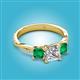 2 - Michele 2.14 ctw (6.50 mm) GIA Certified 3 Stone Princess Cut Natural Diamond (SI/G) and Emerald Twisted Vine Engagement Ring 