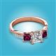 2 - Michele 2.20 ctw (6.50 mm) GIA Certified 3 Stone Princess Cut Natural Diamond (SI/G) and Rhodolite Garnet Twisted Vine Engagement Ring 