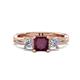 1 - Michele 1.85 ctw (5.50 mm) 3 Stone Princess Cut Rhodolite Garnet and Natural Diamond Twisted Vine Engagement Ring 