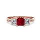 1 - Michele 2.76 ctw (6.50 mm) 3 Stone Princess Cut Lab Created Ruby and Lab Grown Diamond Twisted Vine Engagement Ring 