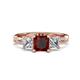 2 - Michele 2.56 ctw (6.50 mm) 3 Stone Princess Cut Red Garnet and Lab Grown Diamond Twisted Vine Engagement Ring 