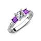 4 - Michele 1.52 ctw (5.50 mm) 3 Stone Princess Cut Natural Diamond and Amethyst Twisted Vine Engagement Ring 