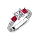 4 - Michele 1.52 ctw (5.50 mm) 3 Stone Princess Cut Natural Diamond and Ruby Twisted Vine Engagement Ring 