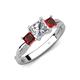 4 - Michele 1.56 ctw (5.50 mm) 3 Stone Princess Cut Natural Diamond and Red Garnet Twisted Vine Engagement Ring 