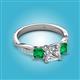 2 - Michele 2.36 ctw (6.50 mm) IGI Certified 3 Stone Princess Cut Lab Grown Diamond (VS1/F) and Emerald Twisted Vine Engagement Ring 