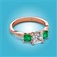 2 - Michele 2.36 ctw (6.50 mm) IGI Certified 3 Stone Princess Cut Lab Grown Diamond (VS1/F) and Emerald Twisted Vine Engagement Ring 