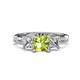 1 - Michele 2.41 ctw (6.50 mm) 3 Stone Princess Cut Peridot and Natural Diamond Twisted Vine Engagement Ring 