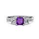 1 - Michele 2.26 ctw (6.50 mm) 3 Stone Princess Cut Amethyst and Natural Diamond Twisted Vine Engagement Ring 