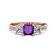 2 - Michele 2.26 ctw (6.50 mm) 3 Stone Princess Cut Amethyst and Natural Diamond Twisted Vine Engagement Ring 