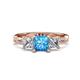 1 - Michele 2.41 ctw (6.50 mm) 3 Stone Princess Cut Blue Topaz and Natural Diamond Twisted Vine Engagement Ring 