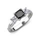 3 - Michele 2.36 ctw (6.50 mm) 3 Stone Princess Cut Black Diamond and Natural Diamond Twisted Vine Engagement Ring 
