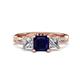 1 - Michele 2.30 ctw (6.50 mm) 3 Stone Princess Cut Created Blue Sapphire and Natural Diamond Twisted Vine Engagement Ring 