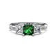1 - Michele 2.11 ctw (6.50 mm) 3 Stone Princess Cut Created Emerald and Natural Diamond Twisted Vine Engagement Ring 