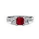 1 - Michele 2.76 ctw (6.50 mm) 3 Stone Princess Cut Created Ruby and Natural Diamond Twisted Vine Engagement Ring 