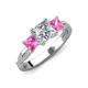 3 - Michele 2.40 ctw (6.50 mm) GIA Certified 3 Stone Princess Cut Natural Diamond (SI/G) and Pink Sapphire Twisted Vine Engagement Ring 
