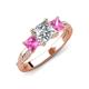 3 - Michele 2.40 ctw (6.50 mm) GIA Certified 3 Stone Princess Cut Natural Diamond (SI/G) and Pink Sapphire Twisted Vine Engagement Ring 