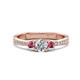1 - Aniyah 0.68 ctw (5.00 mm) Classic Three Stone Round Natural Diamond and Pink Tourmaline Engagement Ring 