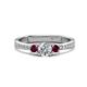 1 - Aniyah 0.74 ctw (5.00 mm) Classic Three Stone Round Natural Diamond and Rhodolite Garnet Engagement Ring 
